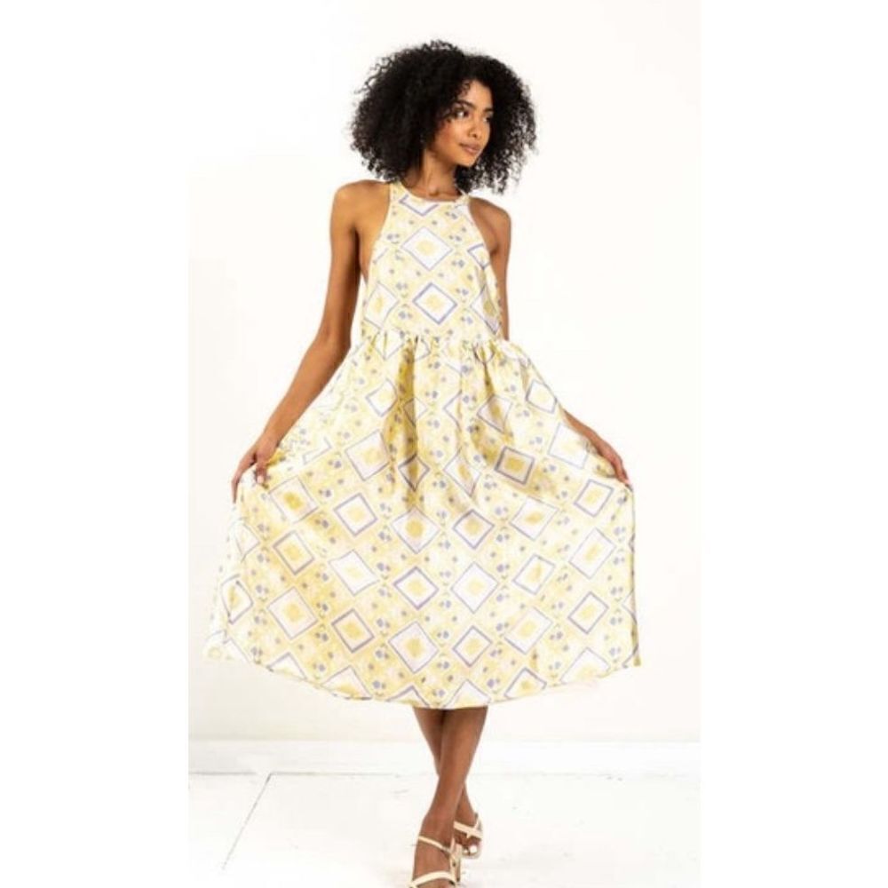 Baum Und Pferdgarten Adeva Midi Dress Pastel Yellow NWT Size 34/X-Small